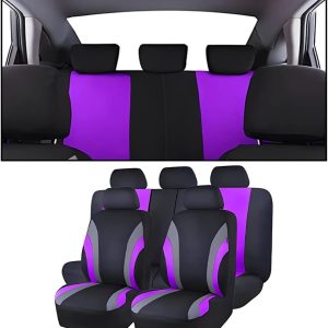 AUCELI Car Seat Covers Full Set, Breathable Front and Rear Seat Covers with 2mm Composite Sponge Inside, Premium Cloth Automotive Seat Cushion Protectors Covers for Most Cars(Purple)