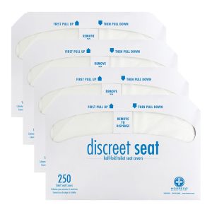 Hospeco Flushable Toilet Seat Covers – 1000 Pcs, 4 Packs of 250 – Disposable Paper Discreet Seats for Commercial Wall Dispenser, 16.75 x 14.25 Half-Fold, White