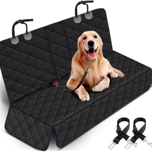 Dog Car Seat Cover, Back Seat Cover for Dogs Pet Car Seat Protector Waterproof Bench Car Seat Cover, Non-Slip Reat Seat Cover fits Middle Armrest for Most Cars Trucks SUVs – Black