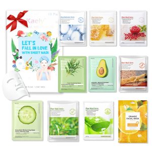 Kaely 10 Pack Variety Sheet Masks, Spa Party Face Masks for Kids Skin Care, Facial Mask Skincare Set Korean, Moisturize Nourish for All Skin Types, Birthday Gifts for Women Men Girls, Set01