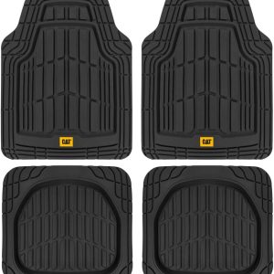 CAT® ToughRide™ Heavy-Duty 4 Piece Black Floor Mats for Cars – Trim to Fit All-Weather Rubber Car Mats Full Set – Truck Mats & Cars Floor Mats – Interior Accessories for SUVs & Car Rug Protection