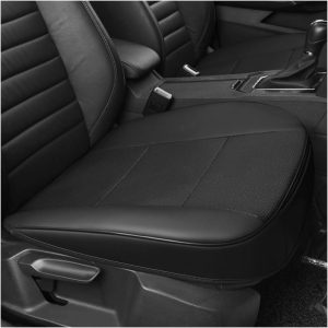 Mandark 2PCS Car Seat Cover, Bottom Full Wrapped Vehicle Front Seat Protector, Anti-Slip Breathable Leather Automotive Seat Cushion Pad Accessories, Universal for Sedan SUV Truck (Black)