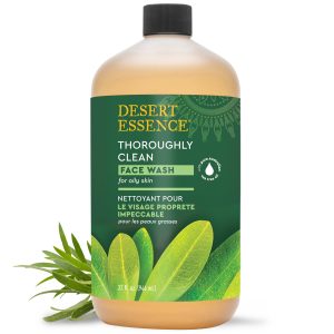 Desert Essence Thoroughly Clean Face Wash with Tea Tree Oil, Castile Soap and Coconut Oil – Organic Facial Cleanser for Sensitive and Oily Skin, Vegan & Cruelty-Free, 32 fl oz
