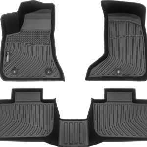 IKON MOTORSPORTS 3D TPE Floor Mats, Compatible with 2011-2023 Dodge Charger AWD & Chrysler 300 AWD, All Weather Waterproof Anti-Slip Liners, Front & 2nd Row Full Set Car Accessories, Black