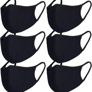 6pcs/Pack Black Mask Windproof Dustproof Masks Breathable Reusable Washed for Outdoor Sport Half Face Earloop Cotton Masks