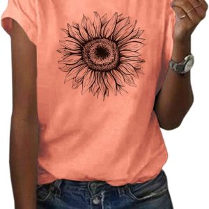 Cicy Bell Women’s T Shirts Short Sleeve Tees Sunflower Graphic Loose Summer Tops