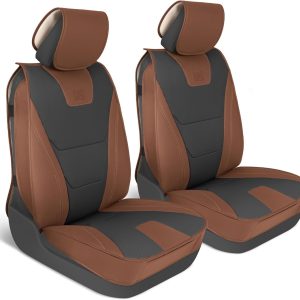 CAT® Edge Deluxe Car Seat Covers for Front Seats – Premium Brown Faux Leather Seat Covers for Cars with Universal Fit, Rugged Automotive Seat Covers for Trucks, Interior Seat Covers for SUV