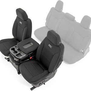 Rough Country Neoprene Front Seat Covers for Chevy Silverado & GMC Sierra 1500 (2019-2025) w/Rear Cup Holder – Waterproof & UV Resistant, Foam Padded, Front Seat Cover Set
