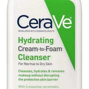 CeraVe Hydrating Cream To Foam Cleanser, Makeup Remover Face Wash For Dry Skin, Foaming Facial Cleanser With Hyaluronic Acid, Normal To Dry Skin, Fragrance Free & Non Comedogenic, 8 Fluid Ounces