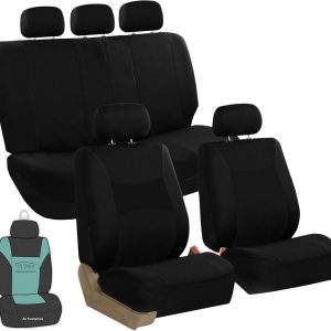 FH Group Light Breathable Durable Washable Flat Foam Padding Cloth Full Set Car Seat Covers, Airbag & Split Compatible w Gift – Universal Fit for Cars Trucks and SUVs (Black)
