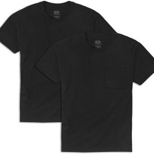 Fruit of the Loom Men’s Eversoft Cotton T-Shirts (S-4XL), Pocket-2 Pack-Black, X-Large