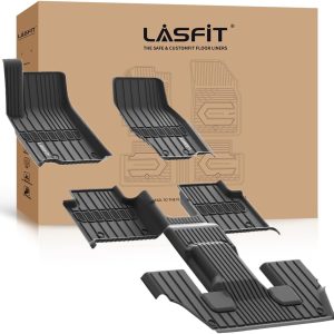 LASFIT Floor Mats for Jeep Grand Cherokee L 2021-2025 (ONLY for 6-Passenger Without Center Console) All Weather TPE Custom Fit Car Mats Floor Liners 1st & 2nd & 3th Row, Black