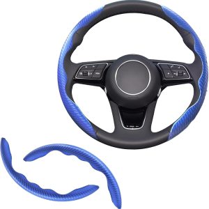 2pcs Universal Fit Carbon Fiber Steering Wheel Cover, Anti-Skid Steering Wheel Cover/Segmented Steering Wheel Protector/Car Interior Accessories (Blue)