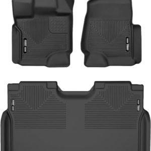 Husky Liners Weatherbeater Floor Mats | Fits 2015-2025 Ford F-150 (Includes 2022-2025 Lightning) SuperCrew w/Carpet & w/Out Fold Flat Storage | Front & 2nd Row, 3-pc Black – 94041