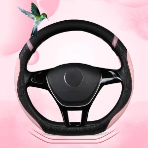 Cxtiy D-Shaped Flat Bottom Steering Wheel Cover for Women Girl – Stylish Car Accessory Non-Slip Car Interior Accessories (Pink)