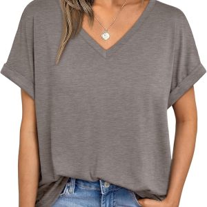 AUTOMET Women’s Oversized V Neck Tshirts Casual Basic Short Sleeve Summer Tops Loose Fit 2025 Plain Tee Shirts