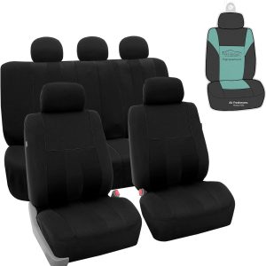FH Group Car Seat Cover Full Set Striking Striped Black with Front Seat Covers and Rear Split Bench Seat Cover Universal Fit Interior Accessories for Cars Trucks and SUVs