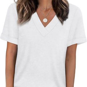 WIHOLL Womens Summer Tops Short Sleeve Basic Casual V Neck T Shirts Trendy Fashion 2025