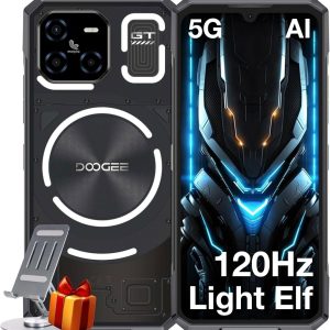 DOOGEE Blade GT AI 5G Rugged Phone Unlocked,LED Light Effect,6nm D7050 CPU,32GB+256GB/2TB,10.5mm Ultra-Thin Android 14 Rugged Smartphone,6.72″ FHD+120Hz,48MP,5500mAh+18W,NFC/Face ID/Fingerprint/WiFi6