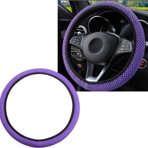 Elastic Steering Wheel Cover, 15″×15″ Comfy Breathable Stretch Steering Wheel Protector, Ice-Silk Cloth Polyester Steering Wheel Cover for Men Women, Car Accessories (Purple)