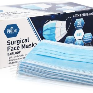 MED PRIDE Blue Medical Masks, Pack of 50 Face Masks, Disposable 3-Ply Earloop Masks, Breathable Non-Woven, Comfortable and Protective for Adults