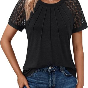 AUTOMET Womens Summer Tops Spring Shirts Trendy Vacation Outfits Short Sleeve Business Tshirts Fashion Casual Blouses