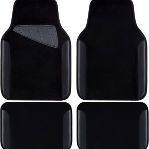 CAR PASS Waterproof Universal Fit Car Floor Mats, Faux Leather Car Carpet Mats, Black Car Mats with Anti-Slip Nibbs Backing & Driver Heel Pad Fit for SUV,Vans,sedans, Trucks,Set of 4pcs(All Black)