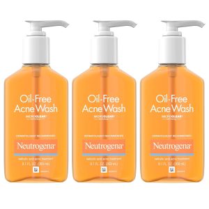 Neutrogena Oil-Free Acne Fighting Facial Cleanser with Salicylic Acid Acne Treatment Medicine, Daily Oil-Free Acne Face Wash for Acne-Prone Skin, 9.1 fl. Oz, 3 Pack