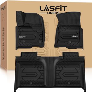 LASFIT Floor Mats for Chevy Silverado/GMC Sierra 1500 2019-2025, Slv/Sra 2500 HD 3500 HD 2020-2025 Crew Cab (Fit With Rear Under-Seat Storage, But Not Fit 2nd Row Plastic Storage) All Weather TPE Mats