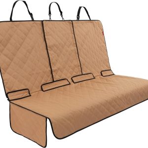 Lusso Gear Dog Car Seat Cover – Waterproof, Non-Slip Back Seat Protector – Tan Pet Liner for SUV & Truck – Backseat Cover for Dogs