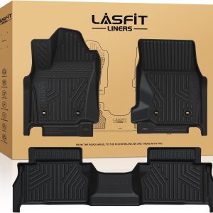 LASFIT Floor Mats for Toyota Tacoma 2024 2025 Double Cab (Not fit Hybrid) All Weather Floor Liner for Tacoma TRD/SR/SR5/limited TPE Custom Fit Car Mats Front&Rear 2 Row Mats,Black (Automatic Trans)