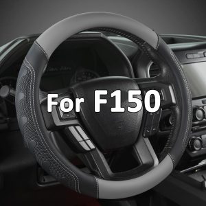 GIANT PANDA Car Steering Wheel Cover for Ford – F150 F250 F350 Expedition, (15.5-16 inches – Black+Gray)
