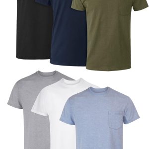 Hanes Men’s Pocket Undershirt Pack, Cotton Crew Neck T-Shirt, Moisture Wicking Tee, Assorted 6-Pack