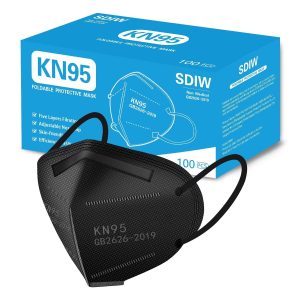 100PCS KN95 Masks Black Face Masks 5 Layer Masks Filter Efficiency≥95% with Elastic Ear Loop and Nose Bridge Clip Breathable Face Mask