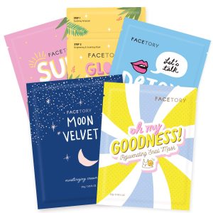 FACETORY K Beauty Face Mask Skin Care – CLASSIC 5 COLLECTION Sheet Mask Set | Natural Premium Korean Face Mask For All Skin Types – No Sulfates No Parabens (5 pc)