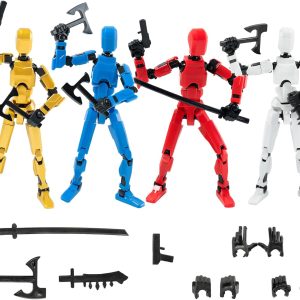 4PCS Robot Fidget Toys for Kids,Titan 13 Action Figures Set, Lucky Dummy T Nova N 13 Action Stick Figure Sensory Toys for Boys (Golden+White+Blue+Red)