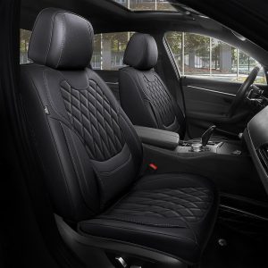 FREESOO Black Car Seat Covers Full Set – Faux Nappa Leather Seat Covers for Cars, Ultra Breathable Waterproof Front Seats Protector with Lumbar Support, Universal Fit for Automotive Sedan SUVs Pickups