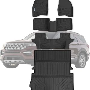 Floor Mats & Large Trunk Mat for 2017 2018 2019 Ford Explorer,TPE All Weather Protection Car Floor Liners with Foldable Big Cargo Liners Accessories