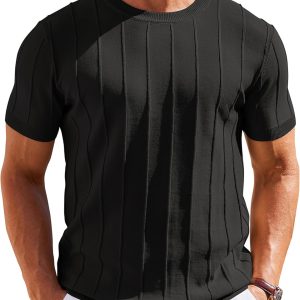 COOFANDY Men’s T- Shirts Short Sleeve Knit Sweater Shirt Casual Crewneck Ribbed Pullover Tees