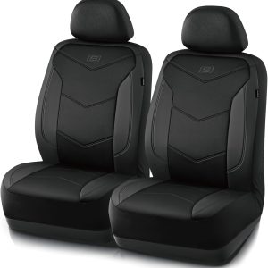 Skechers Memory Foam Seat Covers,Leather Car Seat Covers, Ultimate Comfort & Support Front Seat Covers Airbag Compatible, Automotive Universal Fit Most for SUVs, Vans, Sedans, Cars, Trucks,Black