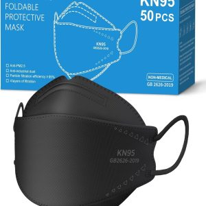 Funight KN95 Face Masks 50 Pack for Adults, Breathable and Comfortable KN95 Mask with Elastic Ear Loop, Filter Efficiency≥95%, Black