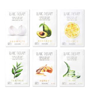 | Blanc Therapy Premium Sheet Masks | Relaxing Spa Self Care Gifts | Moisturizing Aloe and Vitamin, Skin Nutritional Korean Facial Masks for All Skin Types | 6 Masks