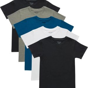 Hanes Boys’ Originals Crewneck Undershirts Pack, Stretch Cotton, Black & Assorted, 5-Pack