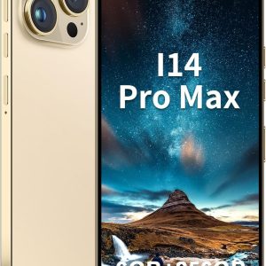 A14ProMax Unlocked Android Smartphone 6GB+256GB, 6.8″ HD+ Display, 50MP+24MP Dual Camera, 6800mAh Battery, 5G Dual SIM, 128GB Expandable (Gold)
