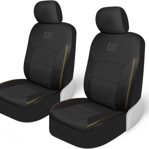 Cat FlexHybrid Car Seat Covers, Black Premium Faux Leather + Mesh Seat Covers for Cars Trucks SUV, Universal Fit Car Seat Covers Front Seats Only, Automotive Interior Covers, Ideal Truck Seat Covers