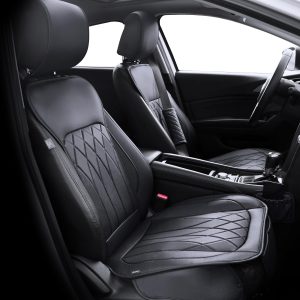 Elantrip Front Seat Covers Waterproof Leather Car with Shoulder Protection & Organizer Pockets – Universal Fit for Cars, SUVs, Trucks – Black (1 Pair)