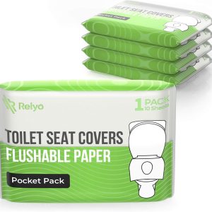Toilet Seat Cover Paper Flushable (50 Pack) – XL for Adults and Kids Potty Training, 100% Biodegradable Travel Supplies Essentials for Public Restrooms, Airplane, Camping, Festivals