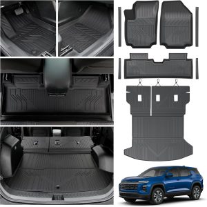 Floor Mats & Cargo Liners & Backrest Mat for 2025 2026 Chevy Equinox (Only Gas) & 2025 GMC Terrain, 4 Door Sill Guards, All Weather TPE Car Floor Mats, Trunk Liner for Chevrolet Equinox Accessories