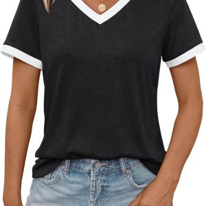 AUTOMET Womens Short Sleeve T-Shirts Summer Tops Casual Soft Tunic V Neck Basic Workout Clothes Spring Fashion Outfits 2025