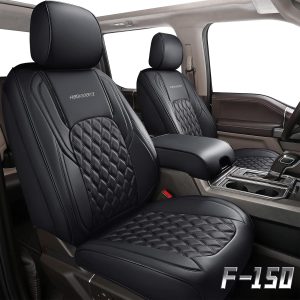 Huidasource Ford Seat Covers, Leather Pickup Seat Cushion Cover Fit for 2015-2024 Ford F150 SuperCrew & 2017-2024 F250 F350 F450 Super Duty Crew Cab XL XLT Lariat King Ranch Platinum(Full Set/Black)